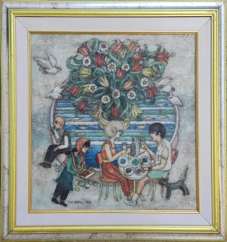 NURİ ABAÇ — “İsimsiz”, 1988 "İsimsiz" eseri NURİ ABAÇ tarafından 1988 yılında 50x50 cm ölçülerinde Tuval üzeri yağlı boya tekniği ile yapılmıştır.