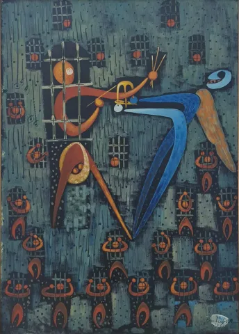 "İsimsiz" eseri İBRAHİM BALABAN tarafından 1964 yılında 70x50 cm ölçülerinde Duralit üzeri yağlı boya tekniği ile yapılmıştır.