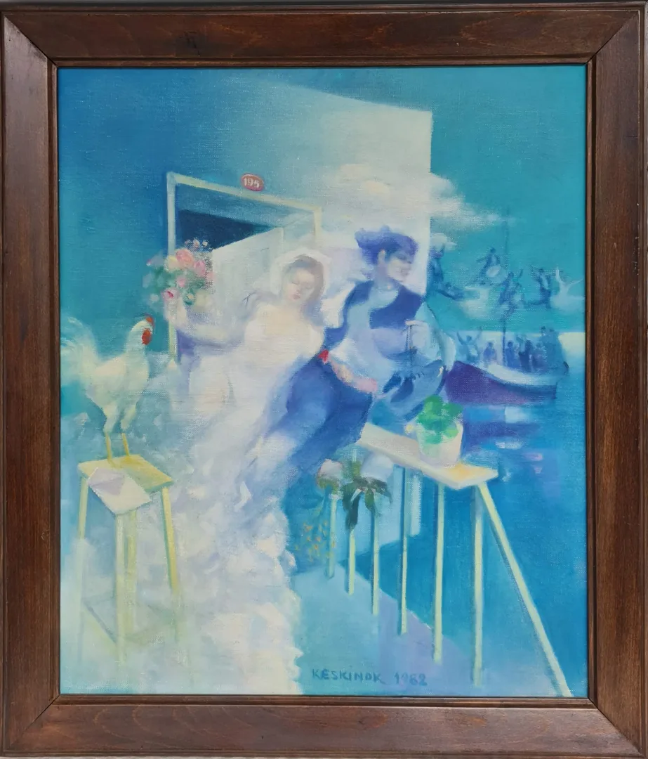 yakınlaştır "Kaçışın Gizemi - Karadeniz'de Düğün" eseri KAYIHAN KESKİNOK tarafından 1982 yılında 60x50 cm ölçülerinde Tuval üzeri yağlı boya tekniği ile yapılmıştır.