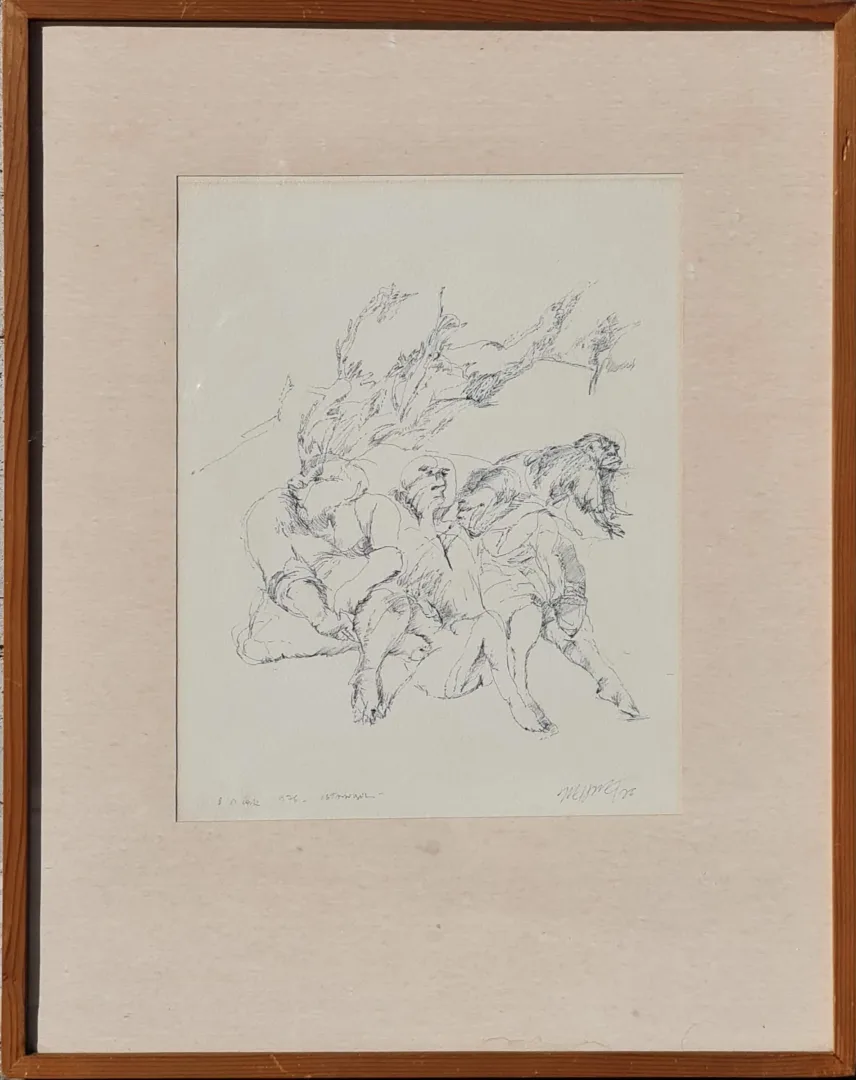 yakınlaştır "İsimsiz" eseri MEHMET GÜLERYÜZ tarafından 1976 yılında 29x22 cm ölçülerinde Desen tekniği ile yapılmıştır.