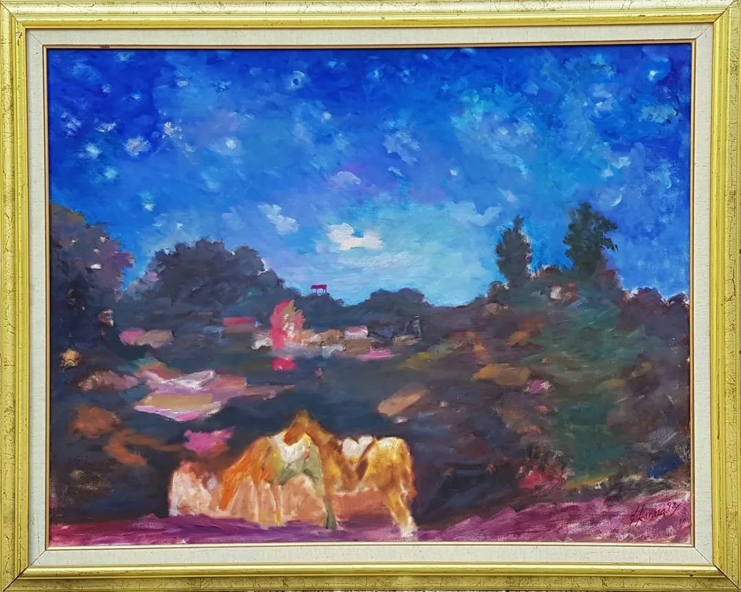 yakınlaştır "İsimsiz" eseri DURAN KARACA tarafından 1992 yılında 73x94 cm ölçülerinde Tuval üzeri yağlı boya tekniği ile yapılmıştır.