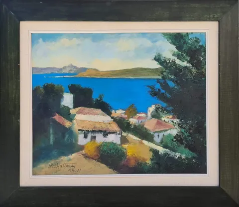 "Peyzaj" eseri LÜTFÜ GÜNAY tarafından 1999 yılında 45x55 cm ölçülerinde Duralit üzeri yağlı boya tekniği ile yapılmıştır.
