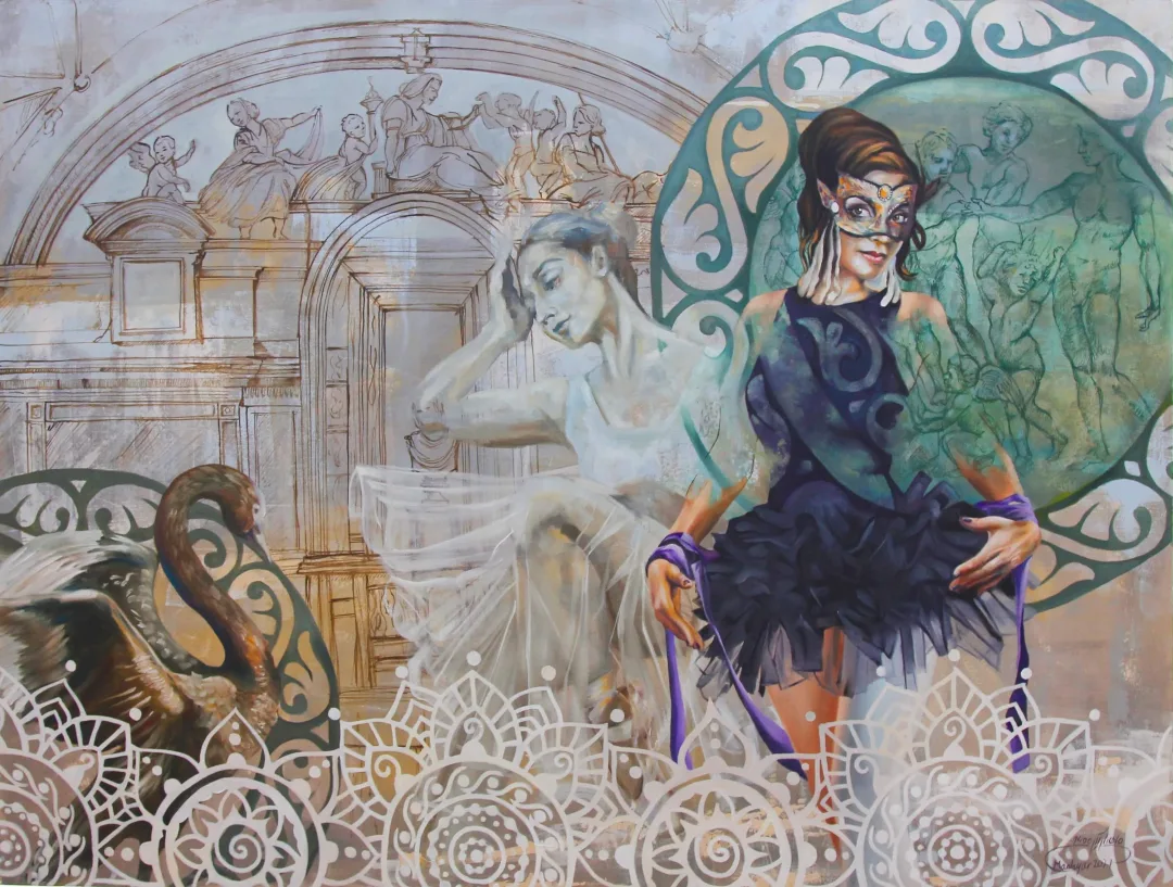 "Black swan" eseri MAAHYAR CHARMACHİ tarafından 2022 yılında 120x160 cm ölçülerinde Tuval üzeri yağlı boya tekniği ile yapılmıştır.