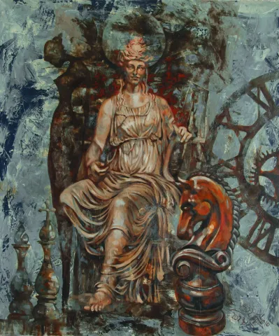 MAAHYAR CHARMACHİ — “Demeter”, 2023 "Demeter" eseri MAAHYAR CHARMACHİ tarafından 2023 yılında 165x140 cm ölçülerinde Tuval üzeri yağlı boya tekniği ile yapılmıştır.
