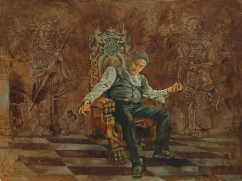 MAAHYAR CHARMACHİ — “Gilgamesh”, 2023 "Gilgamesh" eseri MAAHYAR CHARMACHİ tarafından 2023 yılında 120x160 cm ölçülerinde Tuval üzeri yağlı boya tekniği ile yapılmıştır.