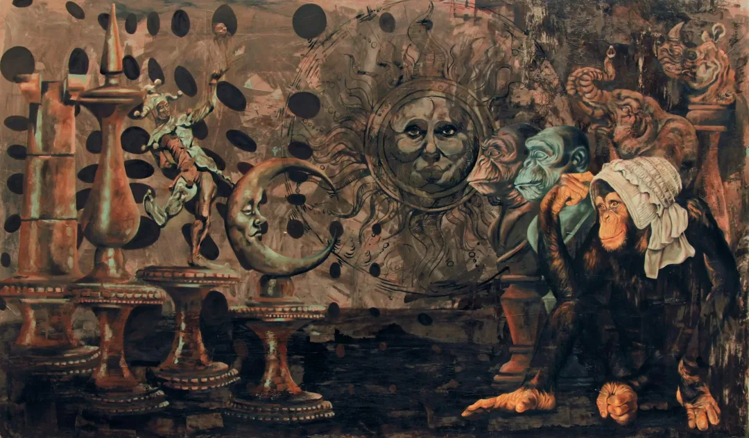 "Grandma" eseri MAAHYAR CHARMACHİ tarafından 2023 yılında 145x245 cm ölçülerinde Tuval üzeri yağlı boya tekniği ile yapılmıştır.