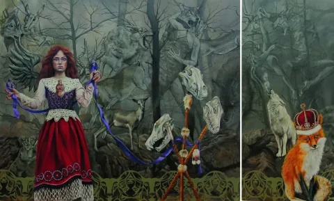 MAAHYAR CHARMACHİ — “İştar”, 2022 "İştar" eseri MAAHYAR CHARMACHİ tarafından 2022 yılında 140x235 cm ölçülerinde Tuval üzeri yağlı boya tekniği ile yapılmıştır.