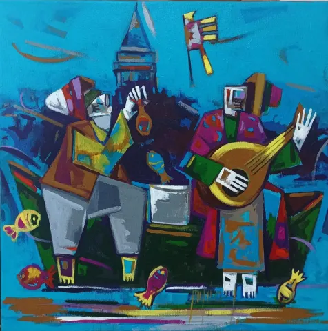 "Yerli Üretim" eseri MEHMET YÜCEL tarafından 2023 yılında 40x40 cm ölçülerinde Tuval üzeri akrilik boya tekniği ile yapılmıştır.