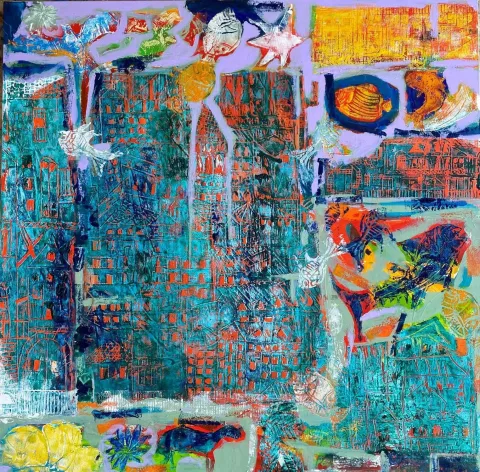 MELTEM AKKAYA — “Alloplastik”, 2024 "Alloplastik" eseri MELTEM AKKAYA tarafından 2024 yılında 100x100 cm ölçülerinde Tuval üzeri karışık teknik tekniği ile yapılmıştır.