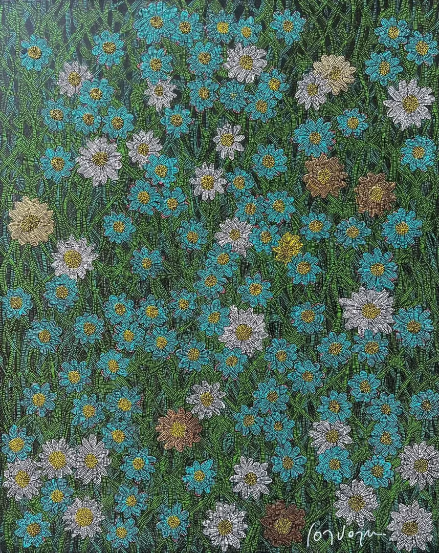 yakınlaştır "Her güne bir papatya 3" eseri MURAT ÖZDOĞRU tarafından 2024 yılında 100x80 cm ölçülerinde Tuval üzeri akrilik boya tekniği ile yapılmıştır.