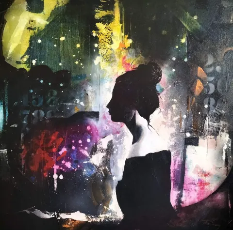 "İsimsiz" eseri OKAN BOYDAŞ tarafından 90x90 cm ölçülerinde Tuval üzeri akrilik boya tekniği ile yapılmıştır.