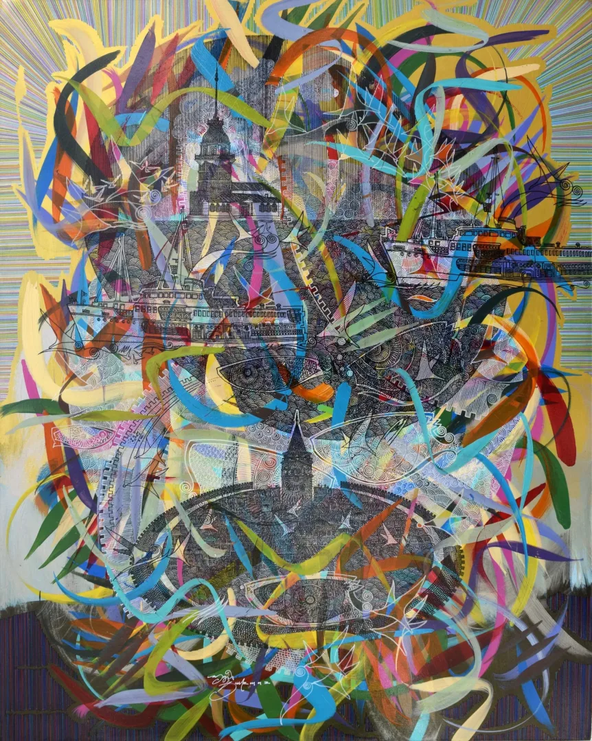 ENGİN KORKMAZ — “Önermeler” "Önermeler" eseri ENGİN KORKMAZ tarafından 100x80 cm ölçülerinde Tuval üzeri akrilik boya tekniği ile yapılmıştır.