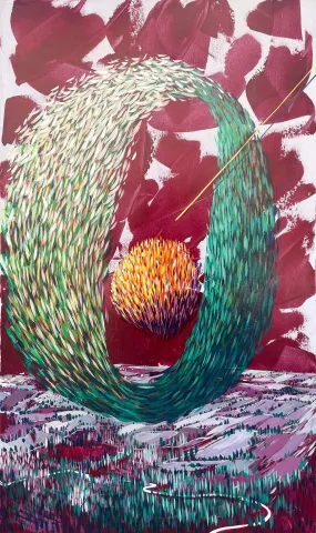 "Kuşların Dansı" eseri TAMER BİLGİÇ tarafından 125x75 cm ölçülerinde Tuval üzeri akrilik boya tekniği ile yapılmıştır.