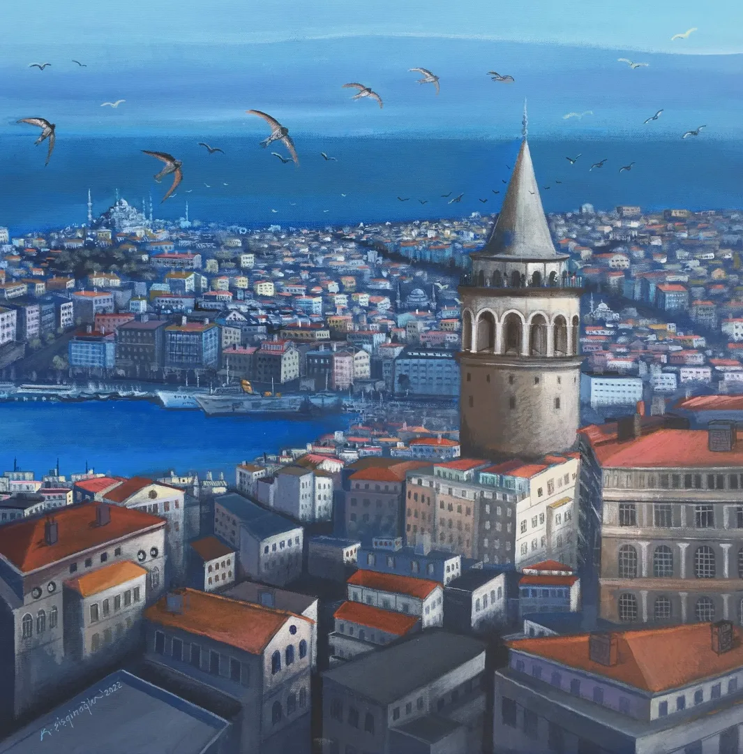 yakınlaştır "Galata Kulesinin Muhafızları- Ebabil Kuşları" eseri KADİR ŞİŞGİNOĞLU tarafından 60x60 cm ölçülerinde Tuval üzeri akrilik boya tekniği ile yapılmıştır.