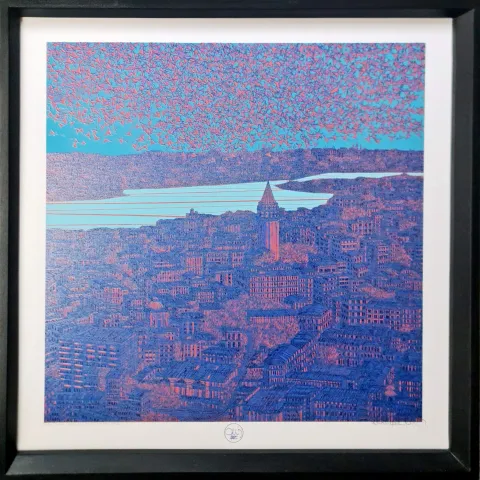 DEVRİM ERBİL — “İstanbul Galata'ya Bakış” "İstanbul Galata'ya Bakış" eseri DEVRİM ERBİL tarafından 70x100 cm ölçülerinde Serigrafi tekniği ile yapılmıştır.