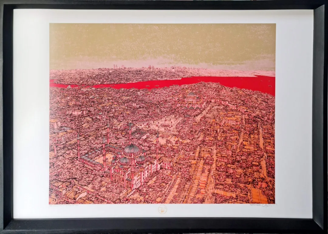 yakınlaştır "İstanbul Mavi Şiir ve Kuşlar (A)" eseri DEVRİM ERBİL tarafından 70x100 cm ölçülerinde Serigrafi tekniği ile yapılmıştır.