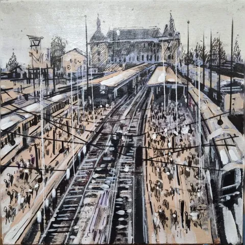 "Haydarpaşa" eseri AYHAN ÇETİN tarafından 2024 yılında 25x25 cm ölçülerinde Tuval üzeri akrilik boya tekniği ile yapılmıştır.