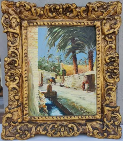 "Biscra" eseri MAURICE LOUIS LEGENDRE tarafından 33x24 cm ölçülerinde Duralit üzeri yağlı boya tekniği ile yapılmıştır.
