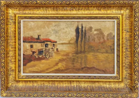 İMZA OKUNAMADI — “isimsiz” "isimsiz" eseri İMZA OKUNAMADI tarafından 24x42 cm ölçülerinde Karton üzeri yağlı boya tekniği ile yapılmıştır.