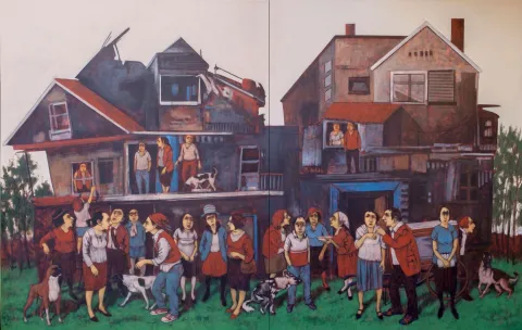 ORHAN UMUT — “isimsiz”, 2016 "isimsiz" eseri ORHAN UMUT tarafından 2016 yılında 180x280 cm ölçülerinde Tuval üzeri akrilik boya tekniği ile yapılmıştır.