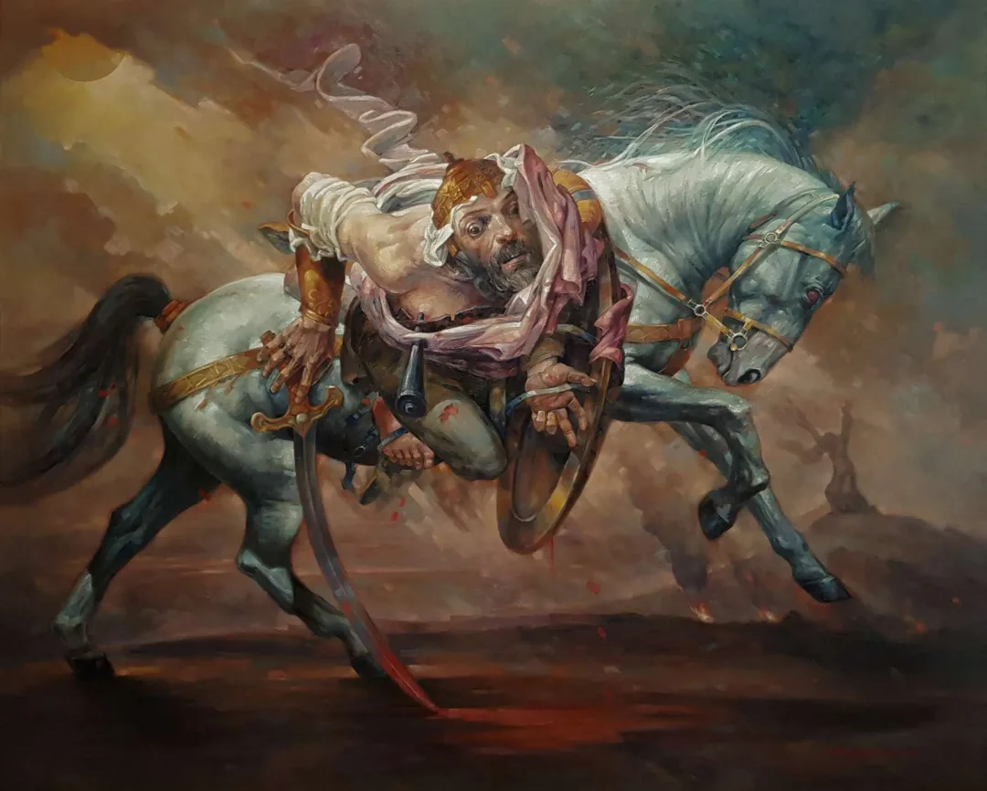 "Hüseyin-i Kerbela" eseri ADEM BAŞPINAR tarafından 2019 yılında 120x140 cm ölçülerinde Tuval üzeri akrilik boya tekniği ile yapılmıştır.