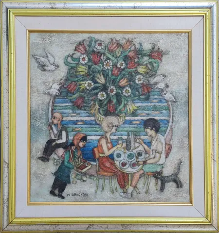 NURİ ABAÇ — “isimsiz”, 1988 "isimsiz" eseri NURİ ABAÇ tarafından 1988 yılında 50x50 cm ölçülerinde Tuval üzeri yağlı boya tekniği ile yapılmıştır.