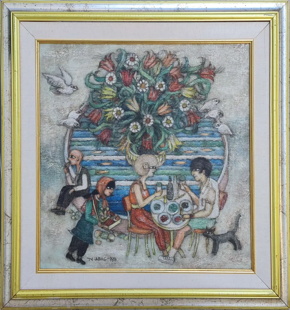 yakınlaştır "isimsiz" eseri NURİ ABAÇ tarafından 1988 yılında 50x50 cm ölçülerinde Tuval üzeri yağlı boya tekniği ile yapılmıştır.