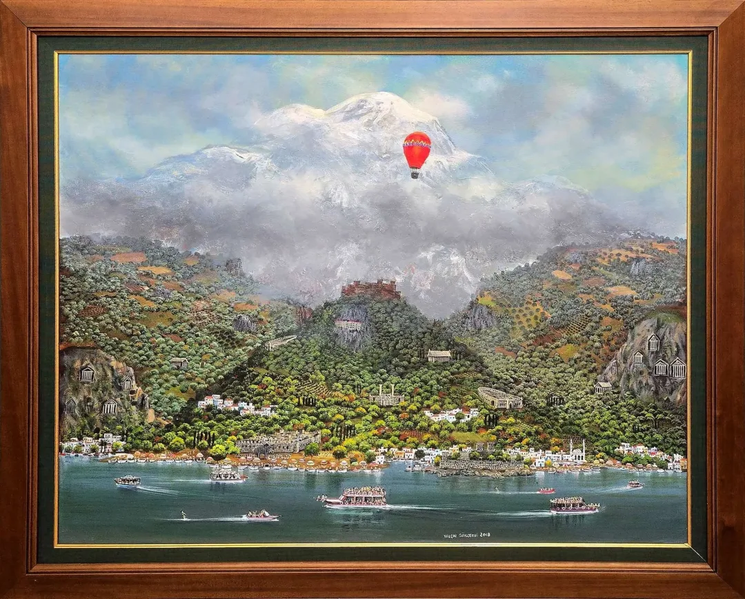 yakınlaştır "Türkiye Panoraması" eseri YALÇIN GÖKÇEBAĞ tarafından 2018 yılında 100x120 cm ölçülerinde Tuval üzeri yağlı boya tekniği ile yapılmıştır.