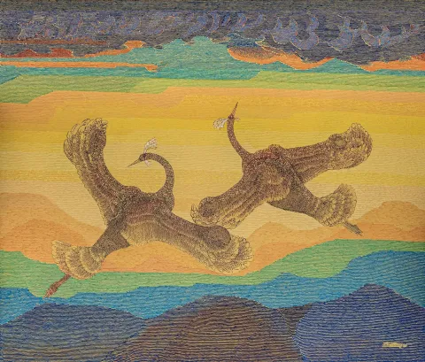 ATAÇ ELALMIŞ — “Turnalar”, 2025 "Turnalar" eseri ATAÇ ELALMIŞ tarafından 2025 yılında 180x200 cm ölçülerinde Tuval üzeri yağlı boya tekniği ile yapılmıştır.