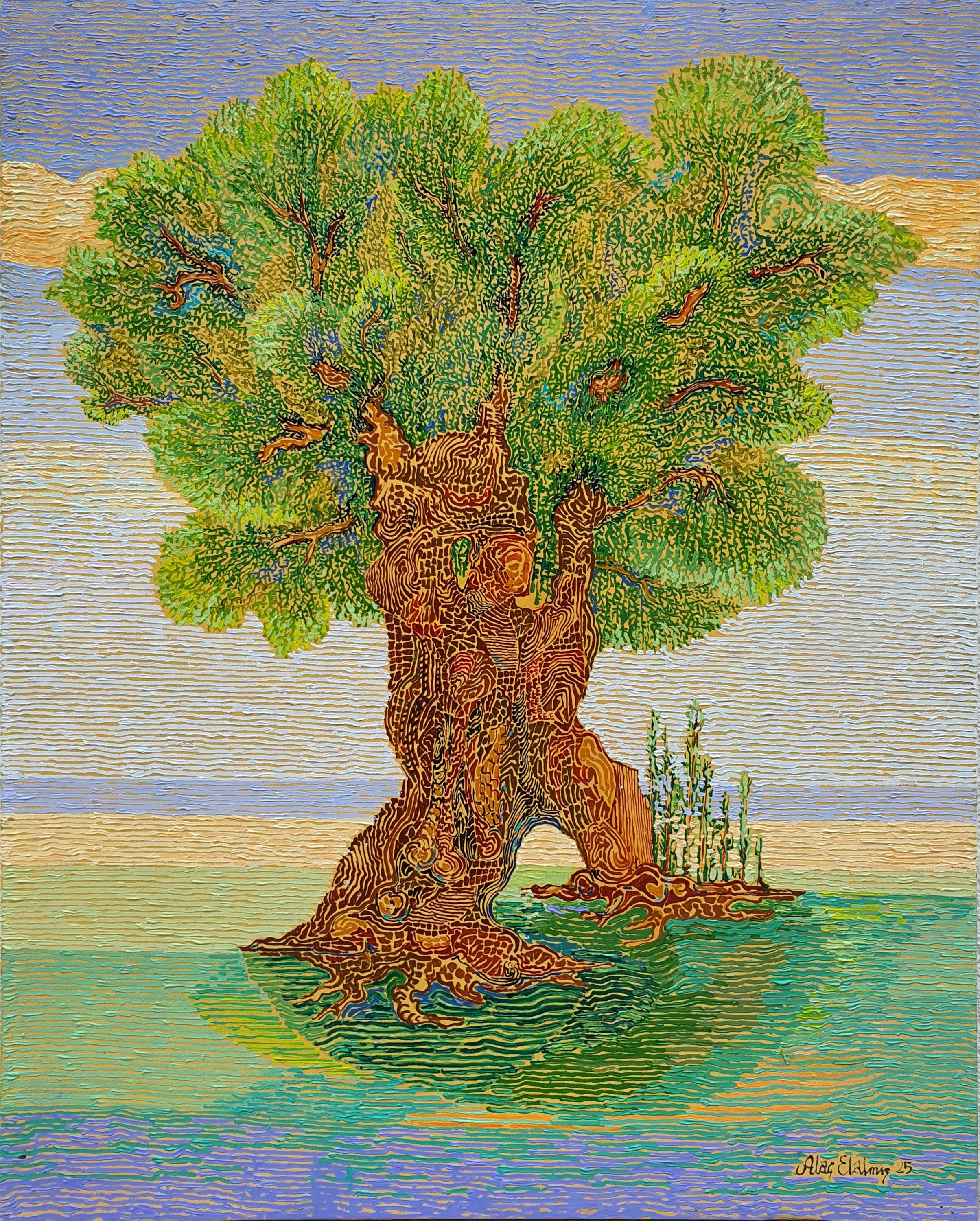"Zeytin ağacı" eseri ATAÇ ELALMIŞ tarafından 2025 yılında 80x65 cm ölçülerinde Tuval üzeri yağlı boya tekniği ile yapılmıştır.