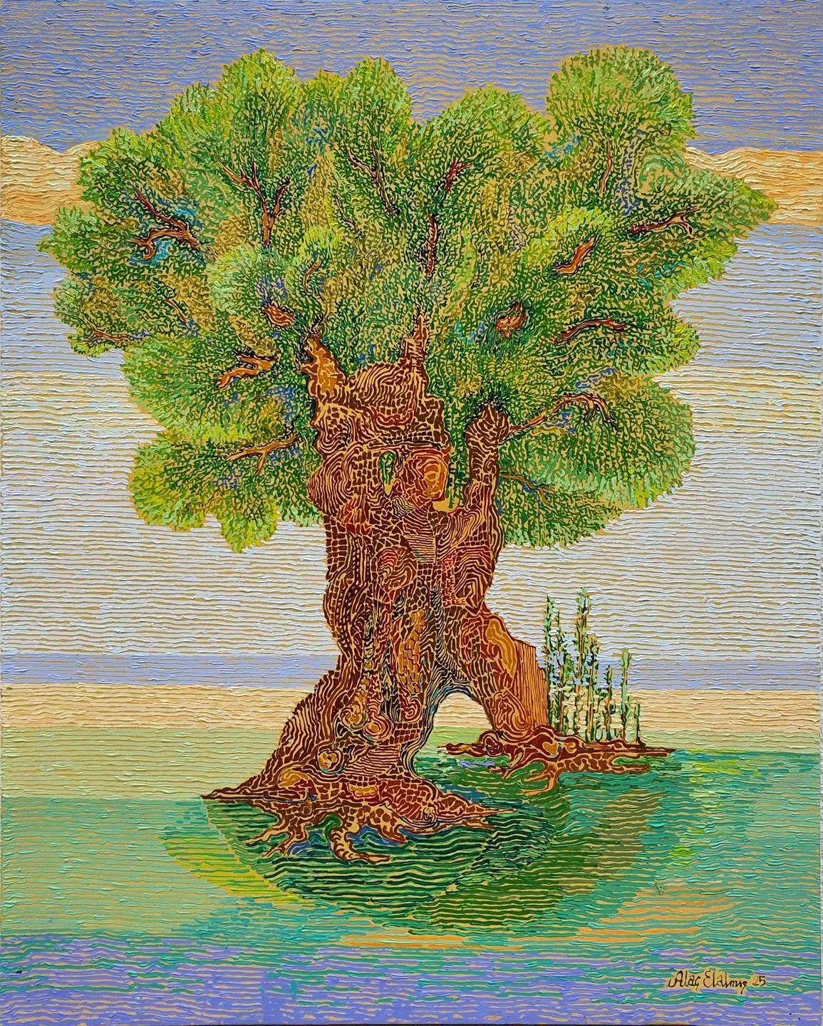 "Zeytin ağacı" eseri ATAÇ ELALMIŞ tarafından 2025 yılında 80x65 cm ölçülerinde Tuval üzeri yağlı boya tekniği ile yapılmıştır.