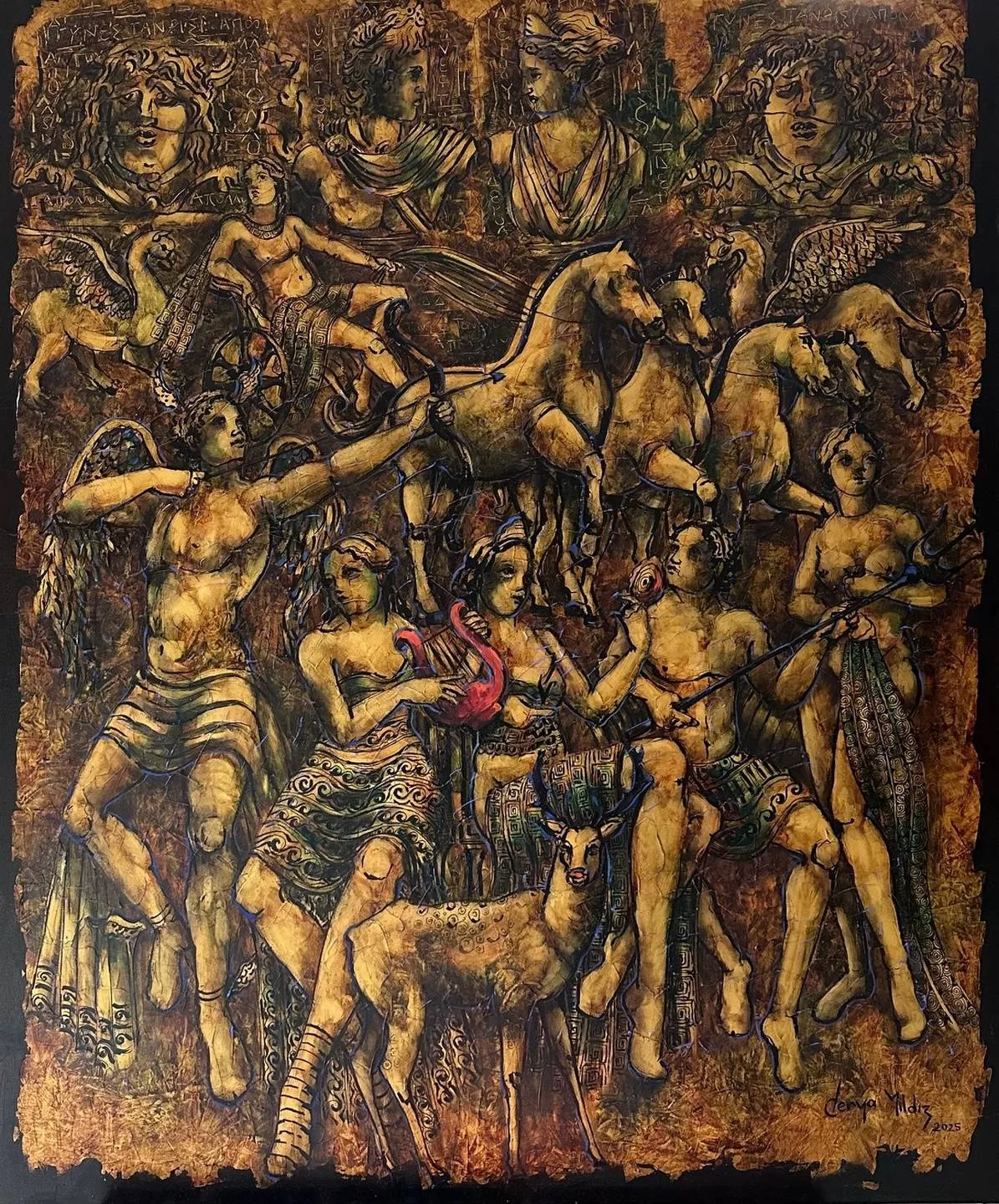 "Quatro, Apollon" eseri DERYA YILDIZ tarafından 2025 yılında 120x100 cm ölçülerinde Tuval üzeri yağlı boya tekniği ile yapılmıştır.