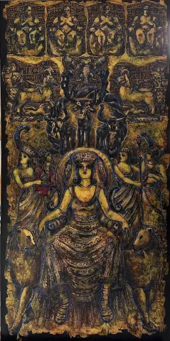 "Kibele" eseri DERYA YILDIZ tarafından 2025 yılında 120x60 cm ölçülerinde Tuval üzeri yağlı boya tekniği ile yapılmıştır.