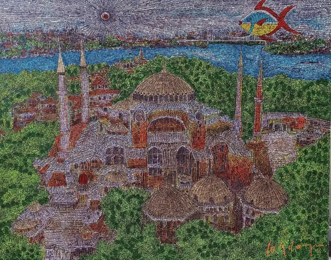 yakınlaştır "Ayasofya" eseri MURAT ÖZDOĞRU tarafından 2025 yılında 80x100 cm ölçülerinde Tuval üzeri akrilik boya tekniği ile yapılmıştır.