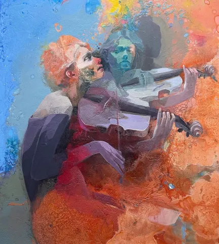 HAKAN ERASLAN — “Müzisyenler”, 2025 "Müzisyenler" eseri HAKAN ERASLAN tarafından 2025 yılında 100x90 cm ölçülerinde Tuval üzeri akrilik boya tekniği ile yapılmıştır.