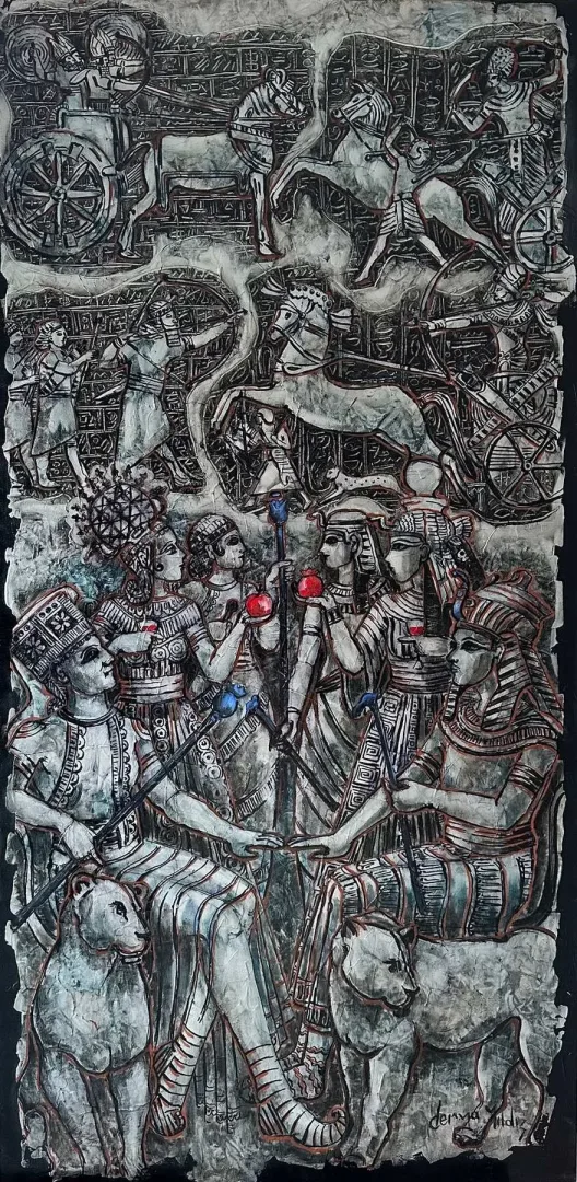 "Kadeş" eseri DERYA YILDIZ tarafından 2025 yılında 120x60 cm ölçülerinde Tuval üzeri yağlı boya tekniği ile yapılmıştır.