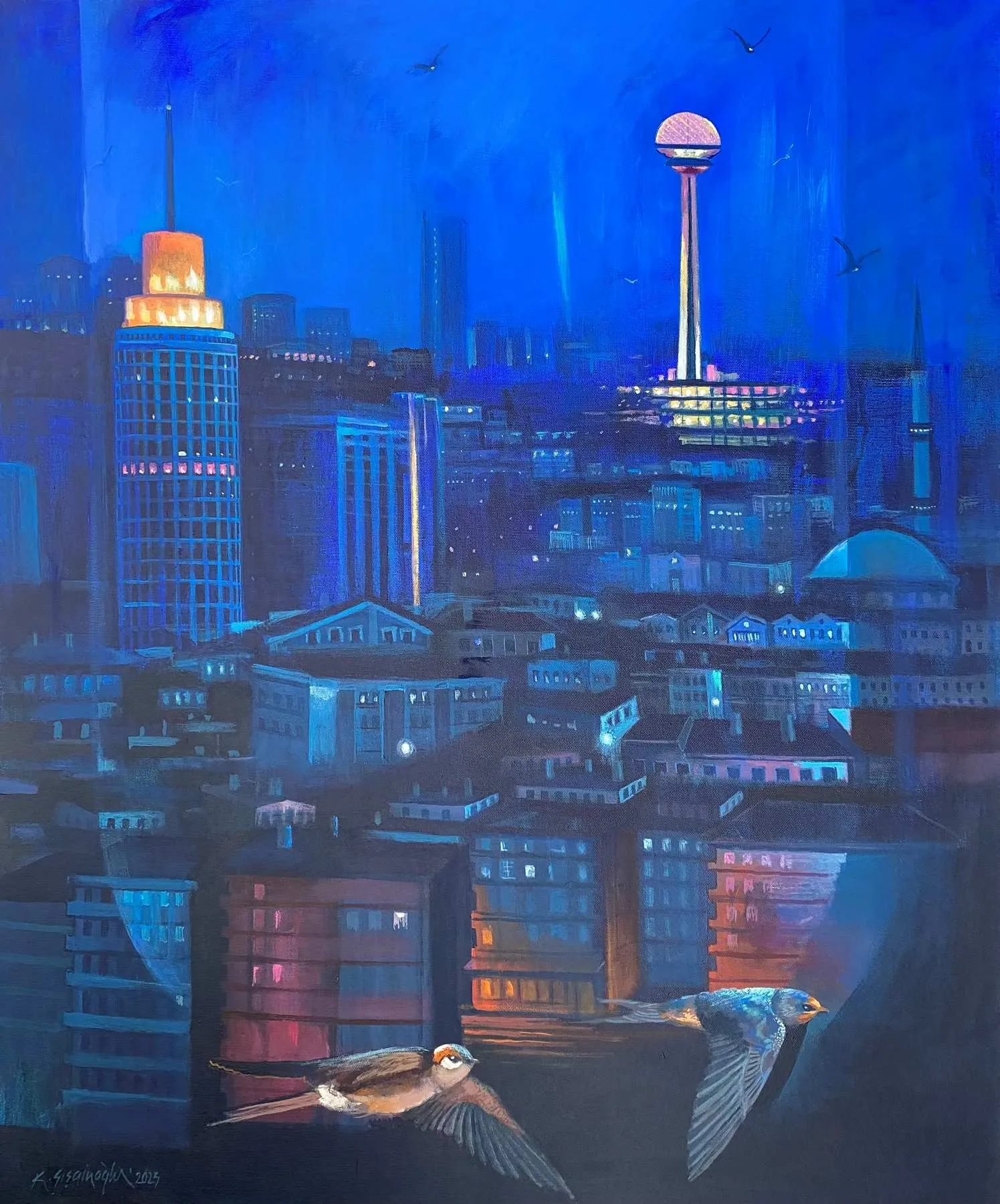 "Ankara’nın gece bekçileri" eseri KADİR ŞİŞGİNOĞLU tarafından 2025 yılında 85x70 cm ölçülerinde Tuval üzeri akrilik boya tekniği ile yapılmıştır.