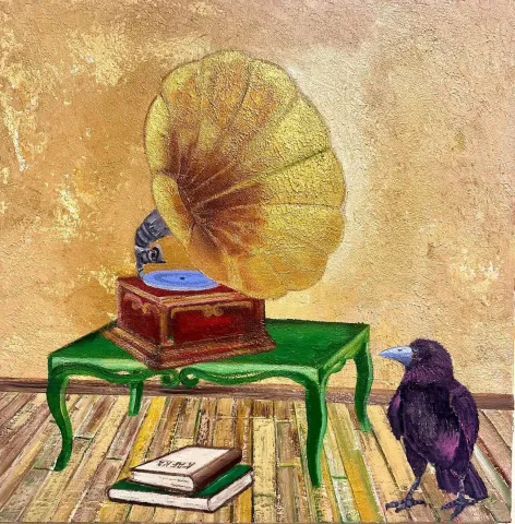 MEHMET YILDIRIM DABAKOĞLU — “Gramofon”, 2025 "Gramofon" eseri MEHMET YILDIRIM DABAKOĞLU tarafından 2025 yılında 60x60 cm ölçülerinde Tuval üzeri akrilik ve yağlı boya tekniği ile yapılmıştır.