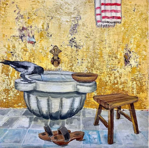 MEHMET YILDIRIM DABAKOĞLU — “Hamam”, 2025 "Hamam" eseri MEHMET YILDIRIM DABAKOĞLU tarafından 2025 yılında 60x60 cm ölçülerinde Tuval üzeri akrilik ve yağlı boya tekniği ile yapılmıştır.