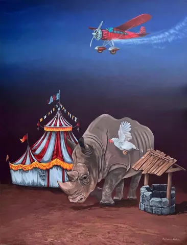 EMİRHAN CANDAN — “Sirk serisi”, 2025 "Sirk serisi" eseri EMİRHAN CANDAN tarafından 2025 yılında 130x100 cm ölçülerinde Tuval üzeri akrilik boya tekniği ile yapılmıştır.