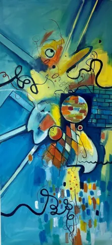 VOLKAN ÇOBAN — “Soyut kompozisyon”, 2025 "Soyut kompozisyon" eseri VOLKAN ÇOBAN tarafından 2025 yılında 150x70 cm ölçülerinde Tuval üzeri yağlı boya tekniği ile yapılmıştır.