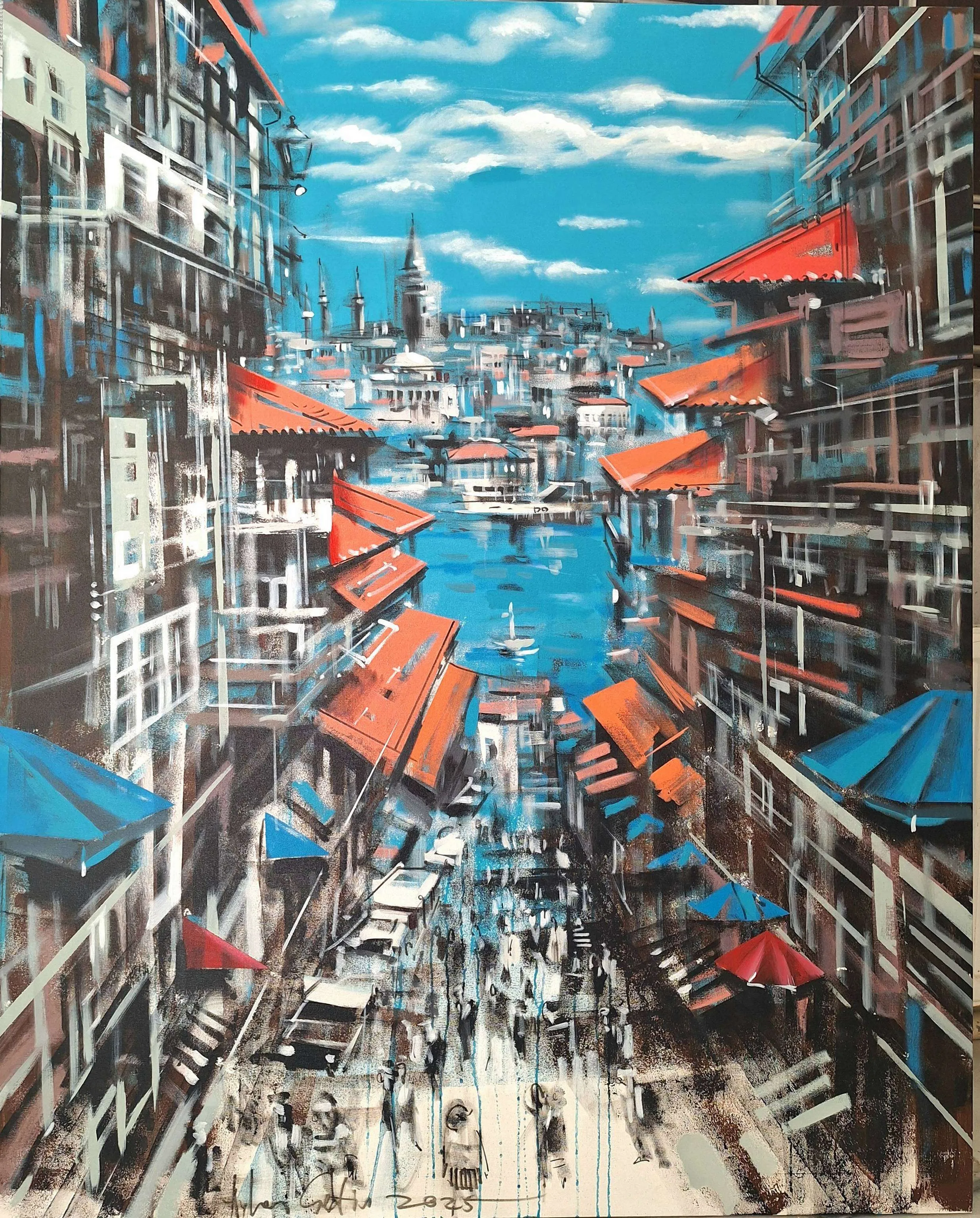 "İstanbul'da Sonbahar" eseri AYHAN ÇETİN tarafından 2025 yılında 150x120 cm ölçülerinde Tuval üzeri akrilik boya tekniği ile yapılmıştır.