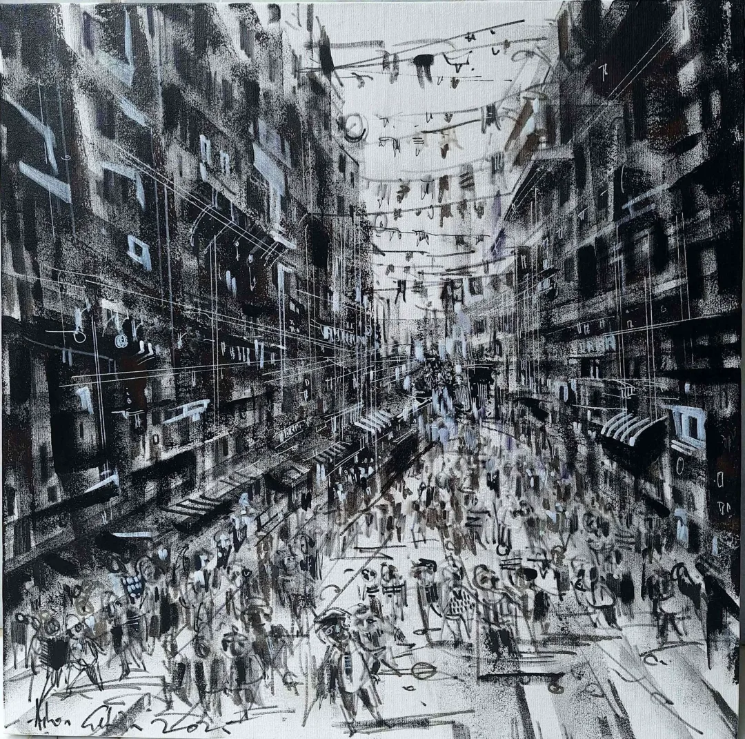 yakınlaştır "Beyoğlu" eseri AYHAN ÇETİN tarafından 2025 yılında 60x60 cm ölçülerinde Tuval üzeri akrilik boya tekniği ile yapılmıştır.