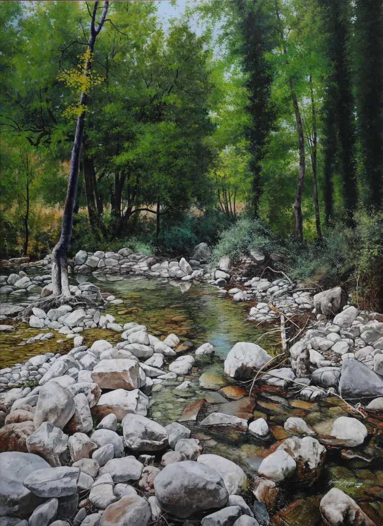 yakınlaştır "Ruisseau" eseri HASAN SAYGIN tarafından 2025 yılında 98x71 cm ölçülerinde Tuval üzeri yağlı boya tekniği ile yapılmıştır.