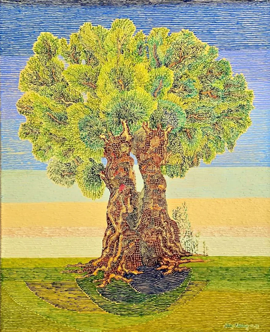 "Zeytin Ağacı" eseri ATAÇ ELALMIŞ tarafından 2025 yılında 100x80 cm ölçülerinde Tuval üzeri yağlı boya tekniği ile yapılmıştır.