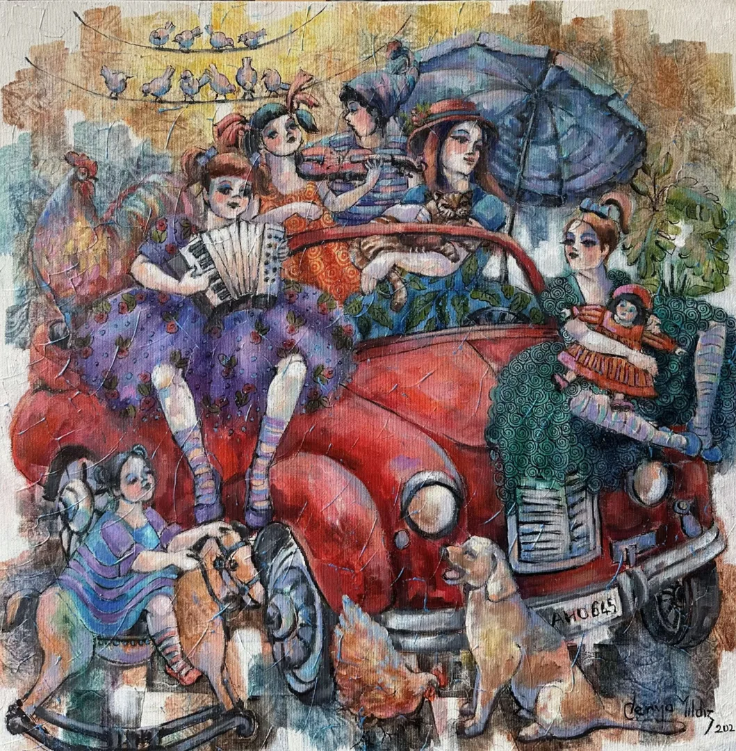Derya Yıldız — Güneşli Bir Gün, 2024, tuval üzerine yağlı boya, 60×60 cm