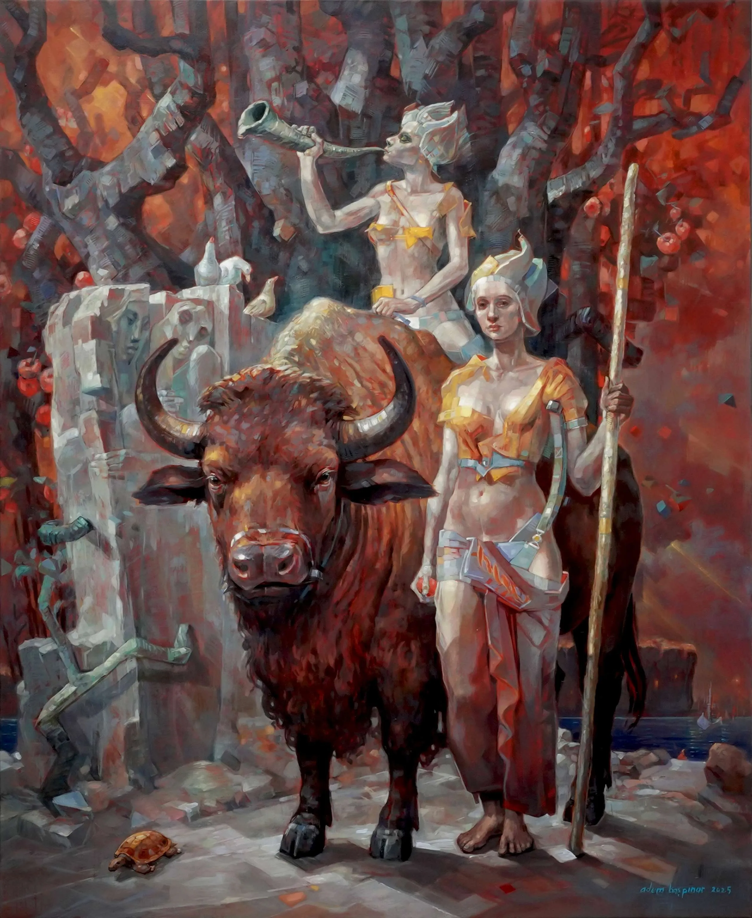 "Ulak-II" eseri ADEM BAŞPINAR tarafından 2025 yılında 140x115 cm ölçülerinde Tuval üzeri akrilik boya tekniği ile yapılmıştır.