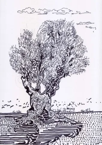 ATAÇ ELALMIŞ — “Barış günlüğü”, 2023 "Barış günlüğü" eseri ATAÇ ELALMIŞ tarafından 2023 yılında 30x20 cm ölçülerinde Kağıt aydınger üzeri desen tekniği ile yapılmıştır.