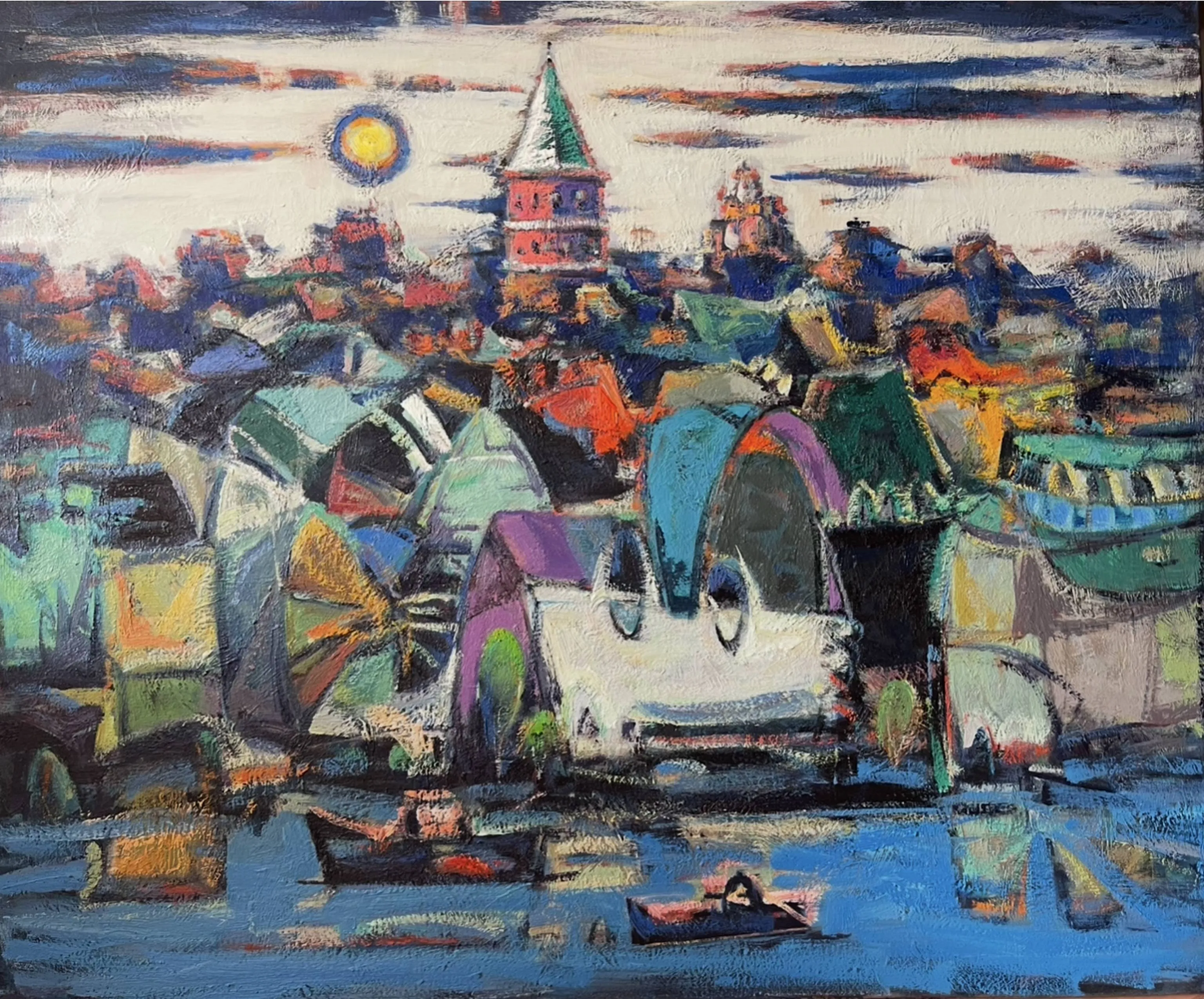 "İstanbul" eseri EBULFEZ FERECOĞLU tarafından 2024 yılında 100x120 cm ölçülerinde Tuval üzeri yağlı boya tekniği ile yapılmıştır.