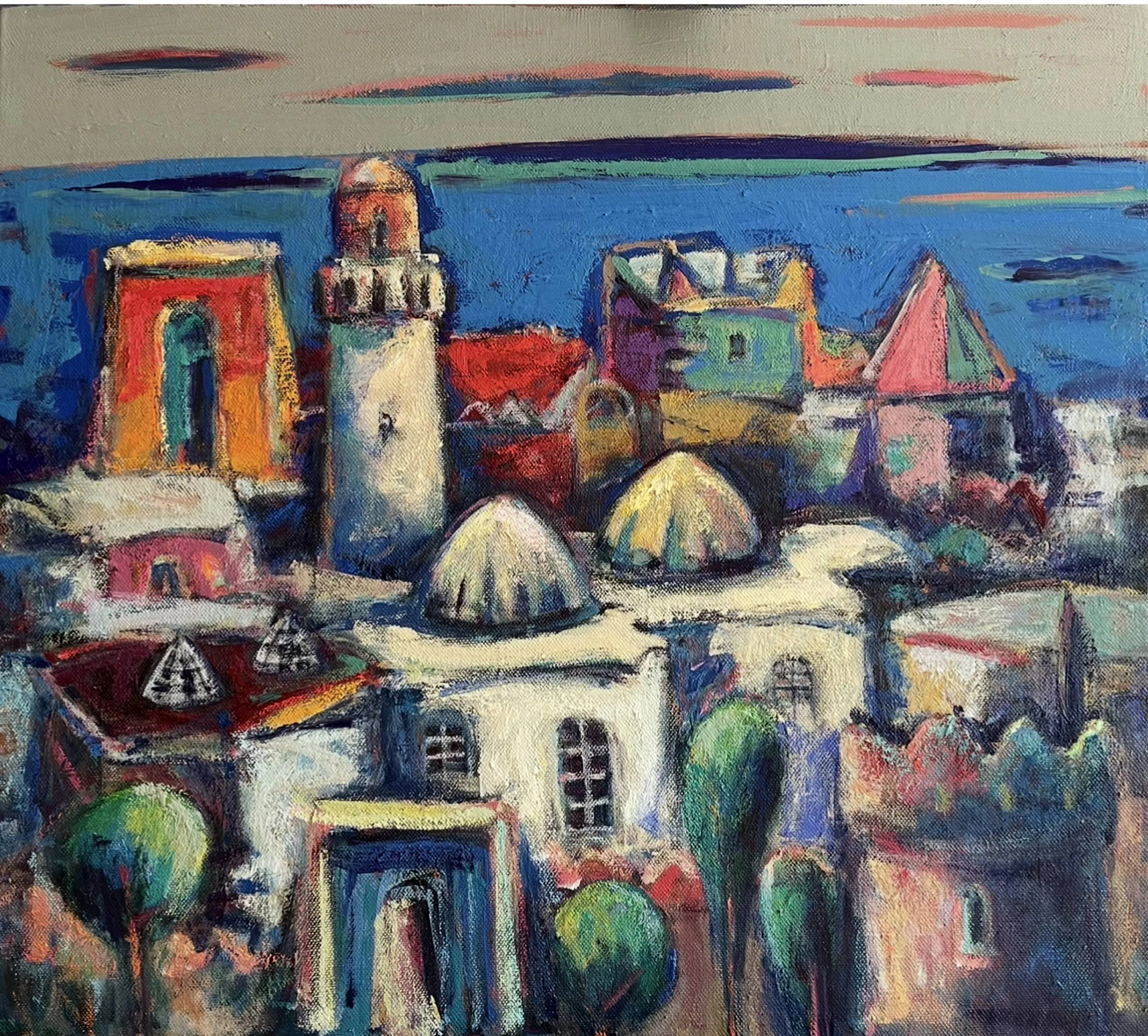 "Şirvanşahlar Sarayı" eseri EBULFEZ FERECOĞLU tarafından 2024 yılında 90x98 cm ölçülerinde Tuval üzeri yağlı boya tekniği ile yapılmıştır.